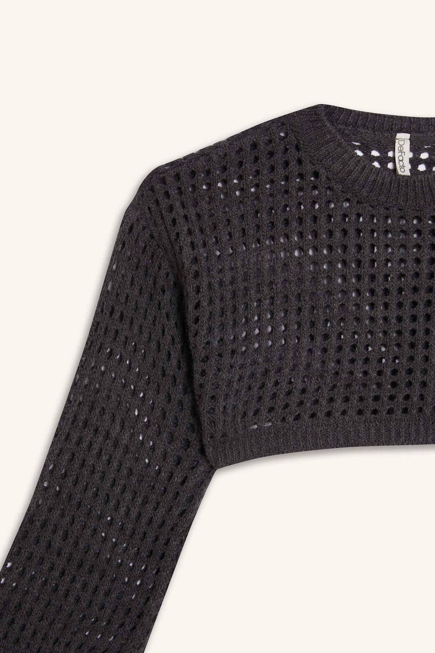 Girl Crew Neck Openwork Crop Pullover