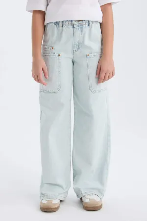 Girl Paperbag Cargo Wide Leg Cotton Trousers