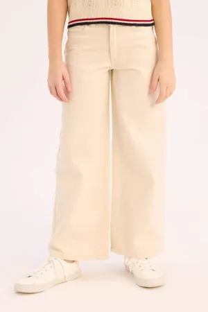 Girl Wide Leg Cotton Cargo Jeans