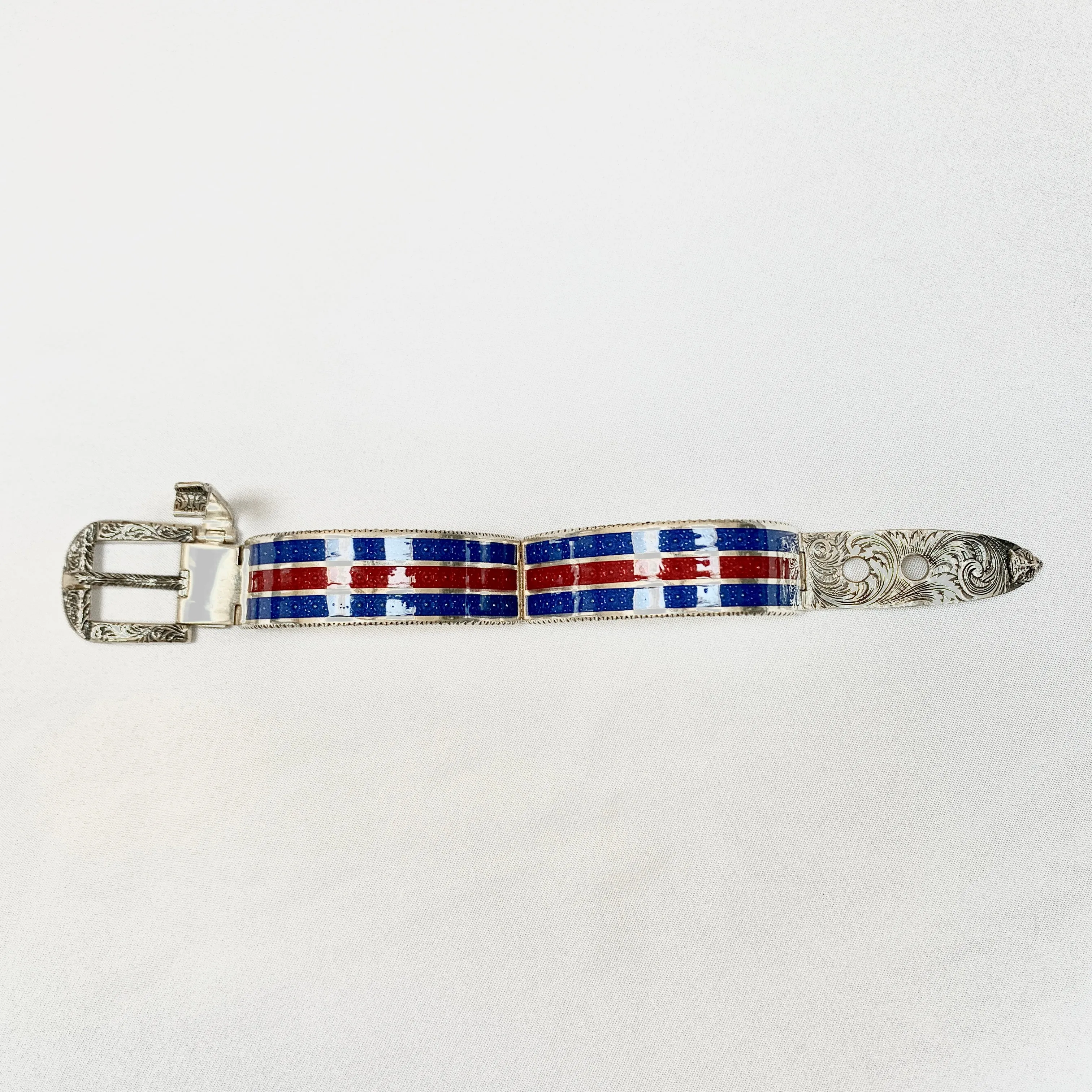 Gucci Garden Metal Striped Buckle Bracelet in Sterling Silver