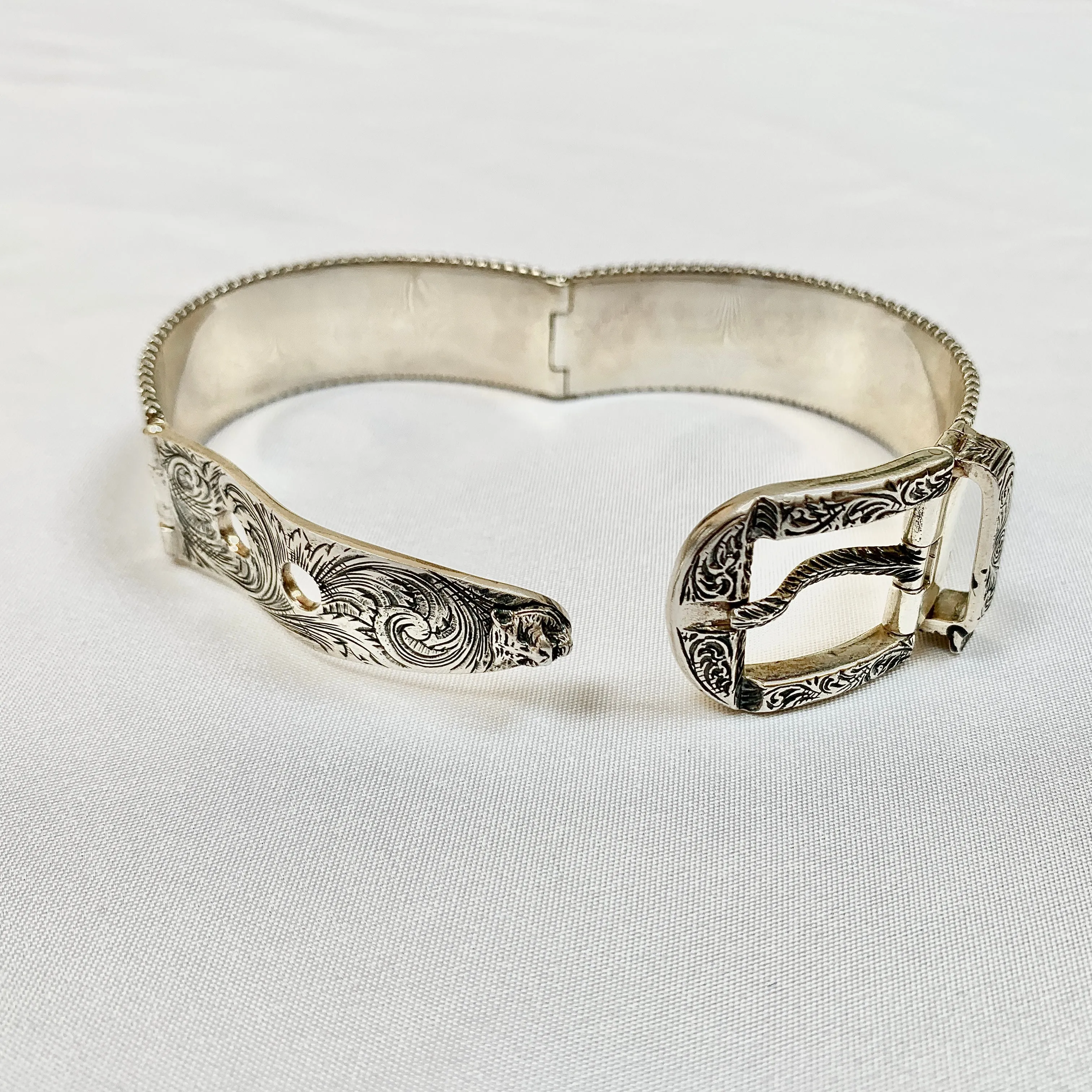 Gucci Garden Metal Striped Buckle Bracelet in Sterling Silver
