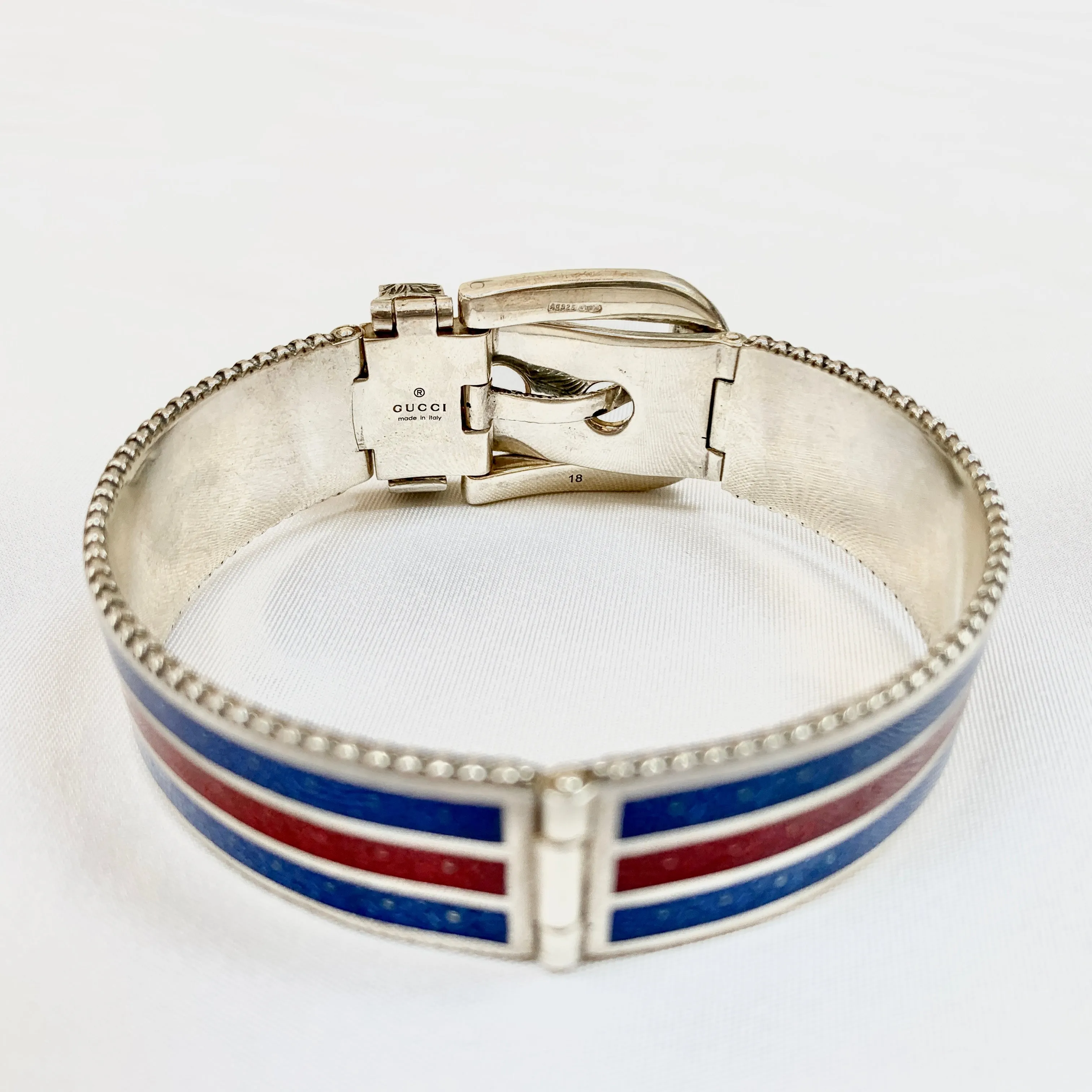 Gucci Garden Metal Striped Buckle Bracelet in Sterling Silver