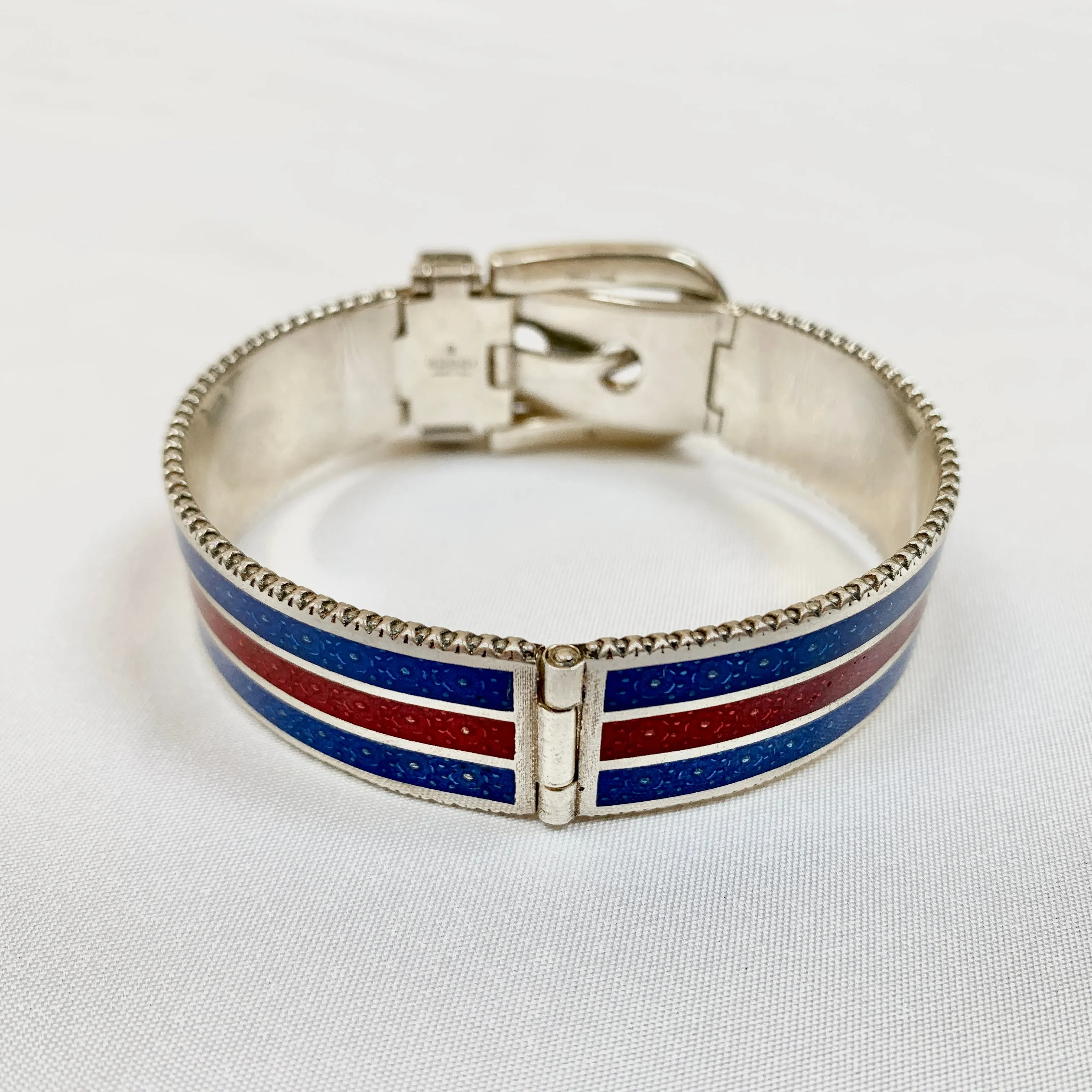 Gucci Garden Metal Striped Buckle Bracelet in Sterling Silver