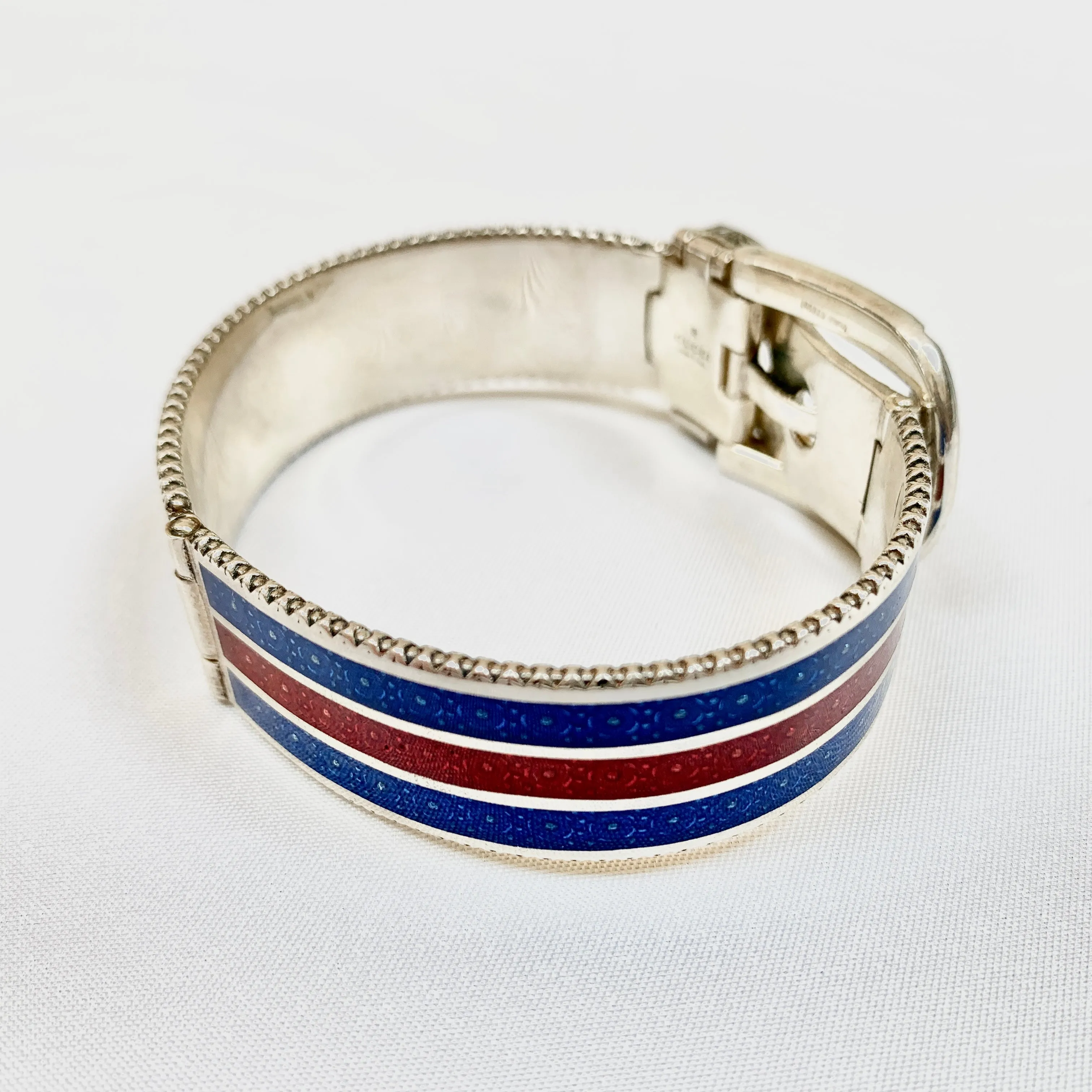 Gucci Garden Metal Striped Buckle Bracelet in Sterling Silver