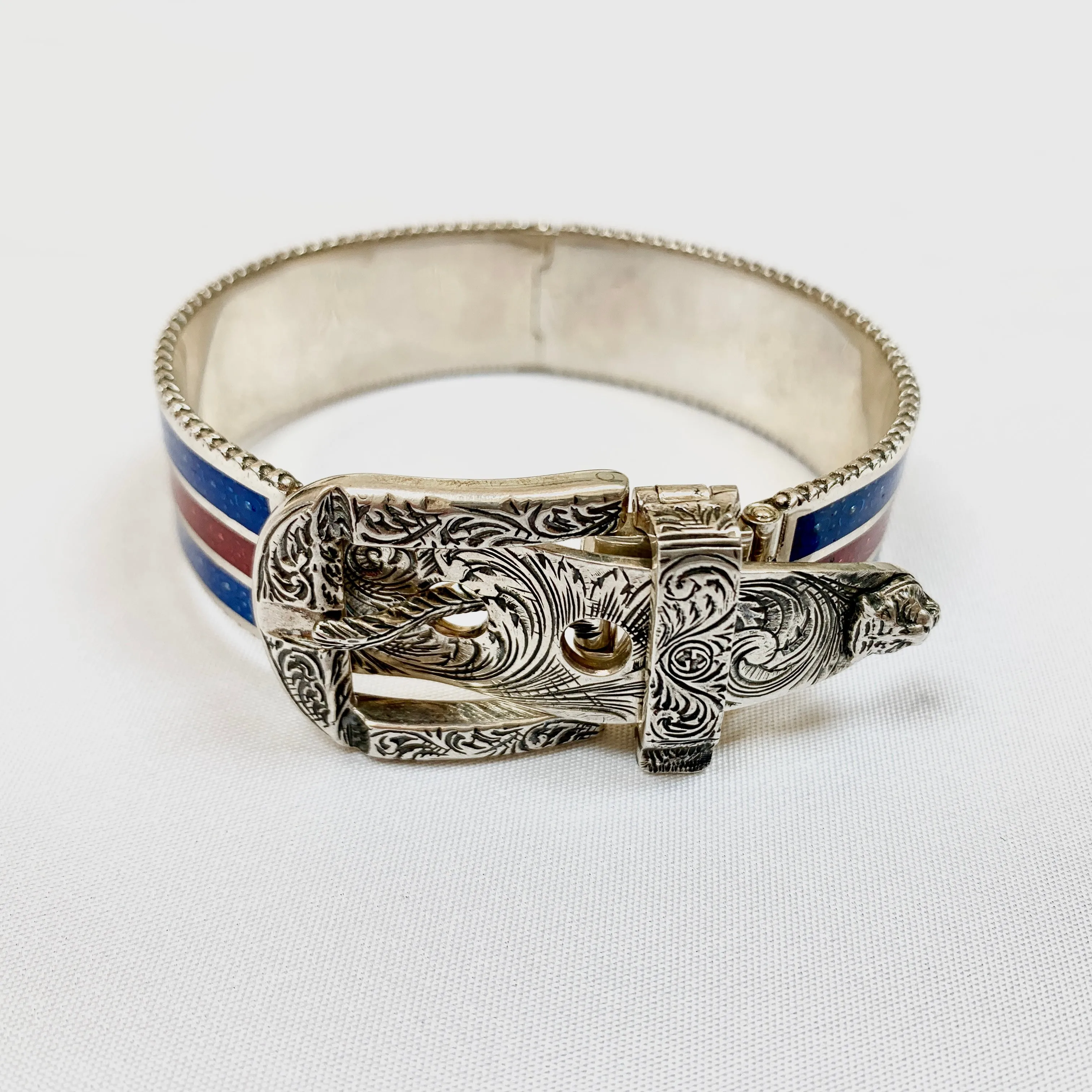 Gucci Garden Metal Striped Buckle Bracelet in Sterling Silver