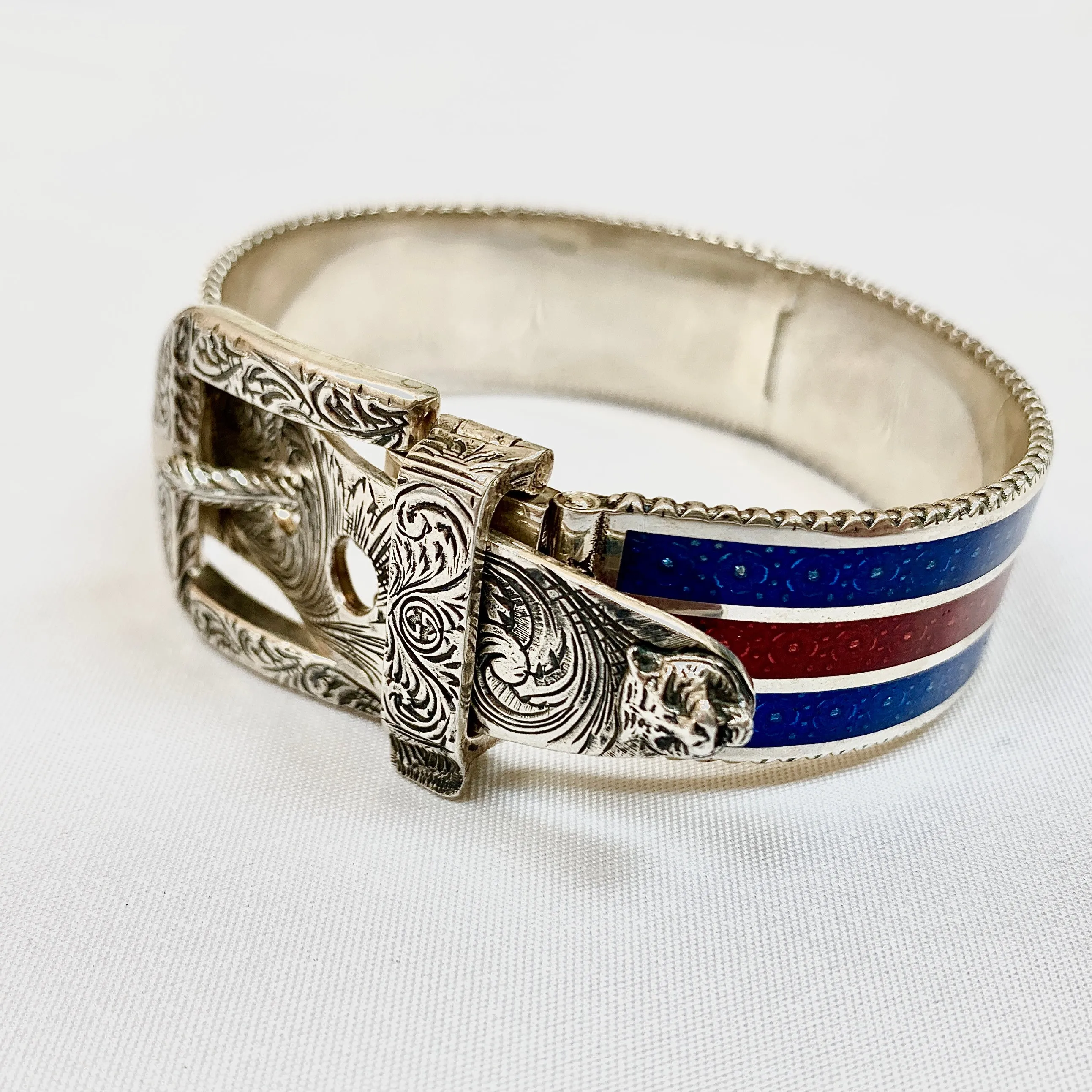 Gucci Garden Metal Striped Buckle Bracelet in Sterling Silver