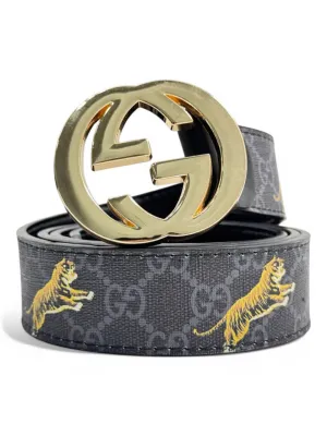 Gucci GG Supreme Tiger Belt with Gold Double G Buckle – Bold Designer Statement