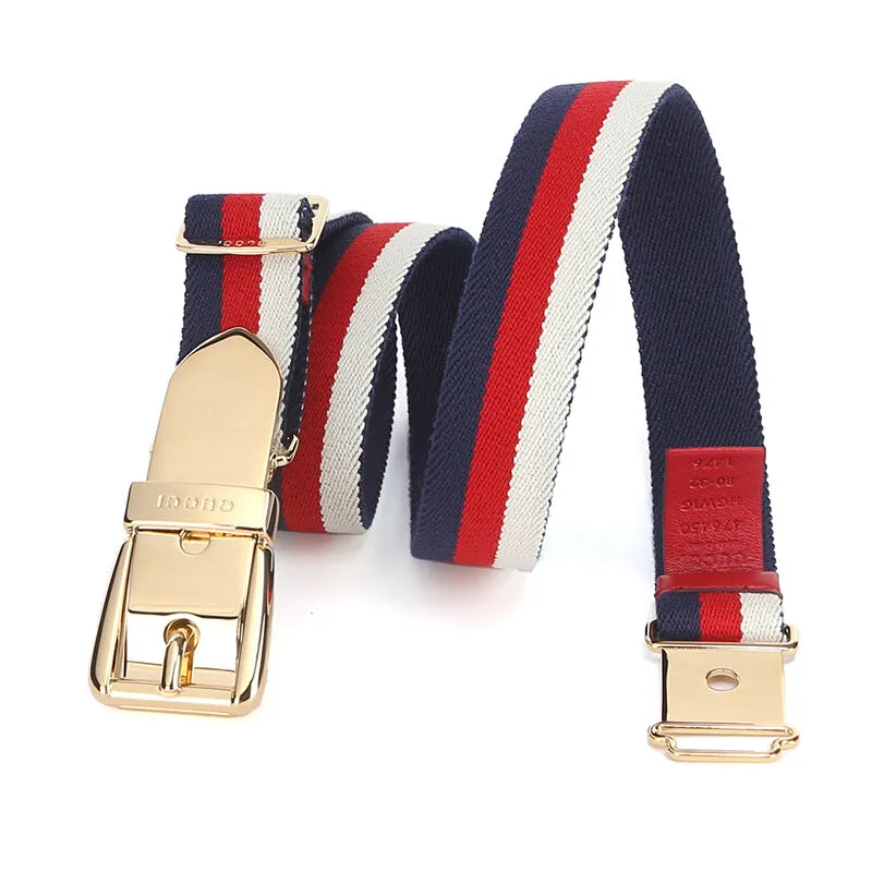 Gucci Sylvie Web Belt with Square Buckle in Blue, White, and Red