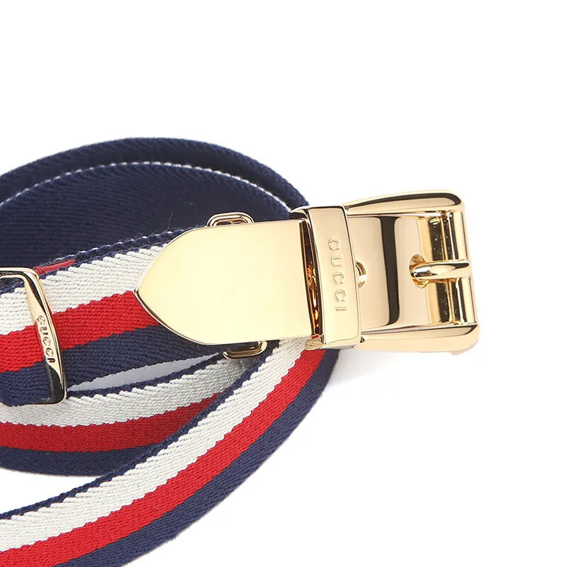 Gucci Sylvie Web Belt with Square Buckle in Blue, White, and Red