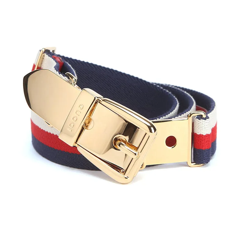 Gucci Sylvie Web Belt with Square Buckle in Blue, White, and Red