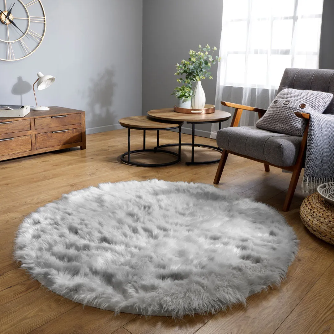 Haja Handmade Shag Faux Sheepskin Gray Area Rug Everly Quinn Rug Size: Round 7'11"