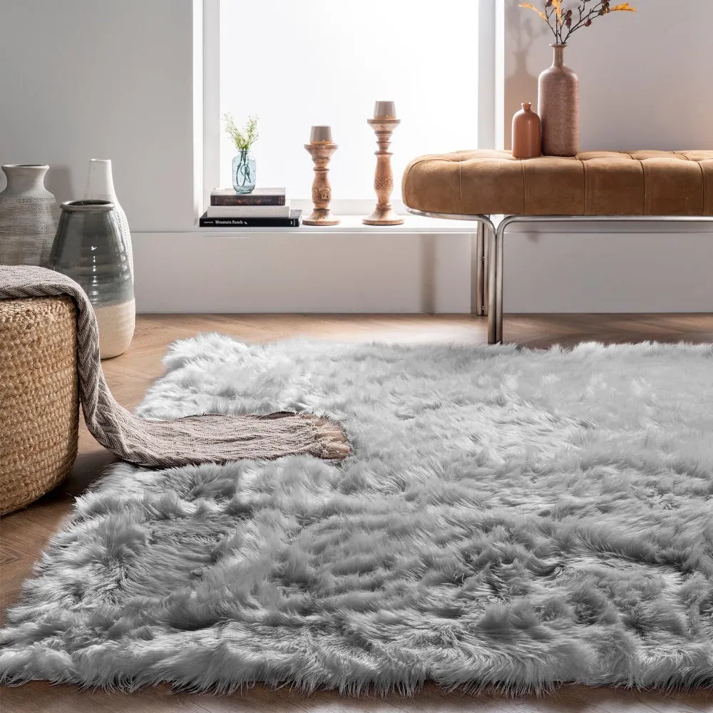 Haja Handmade Shag Faux Sheepskin Gray Area Rug Everly Quinn Rug Size: Runner 2' x 5'