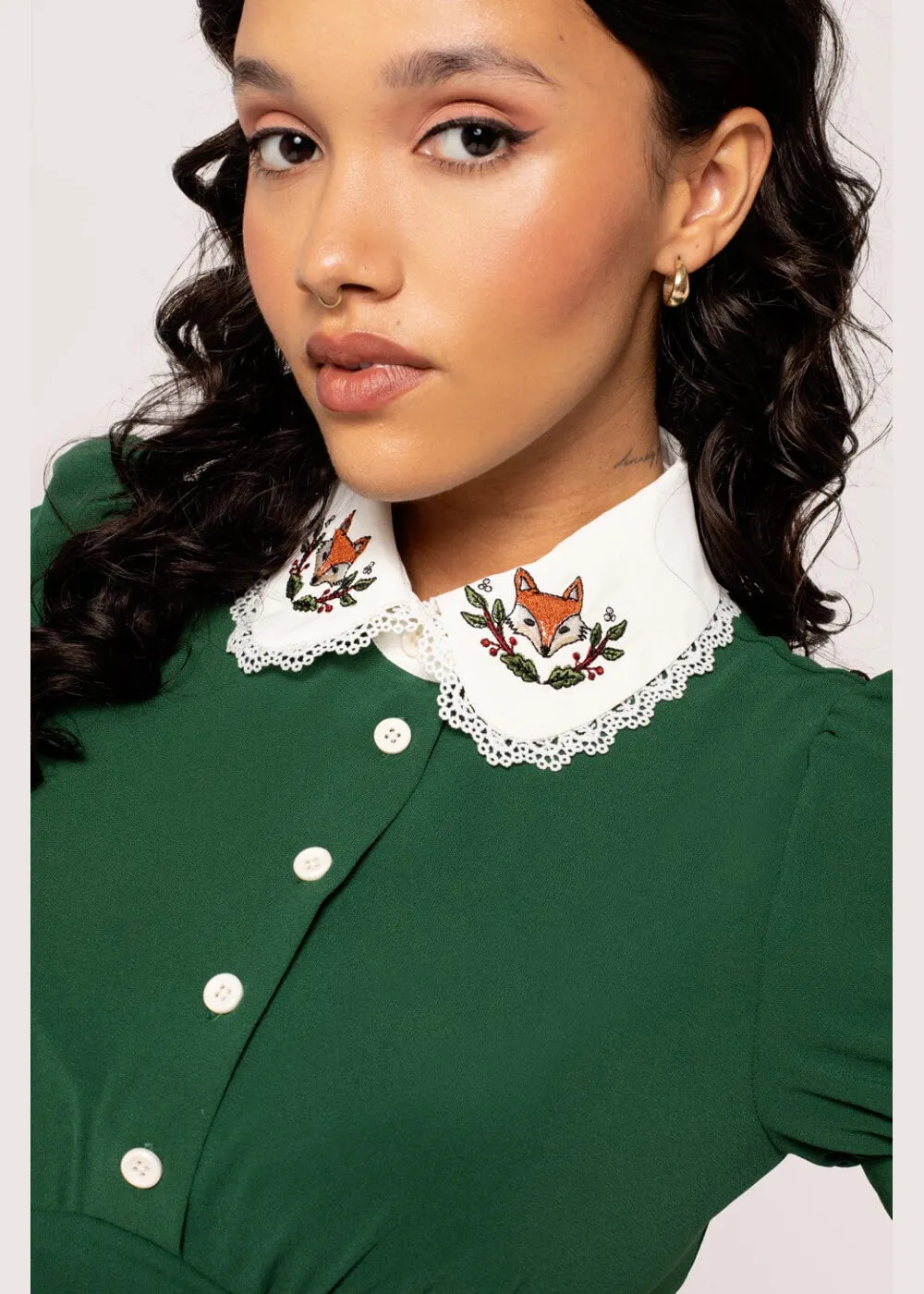 Hell Bunny Basil Fox Mini Dress Green