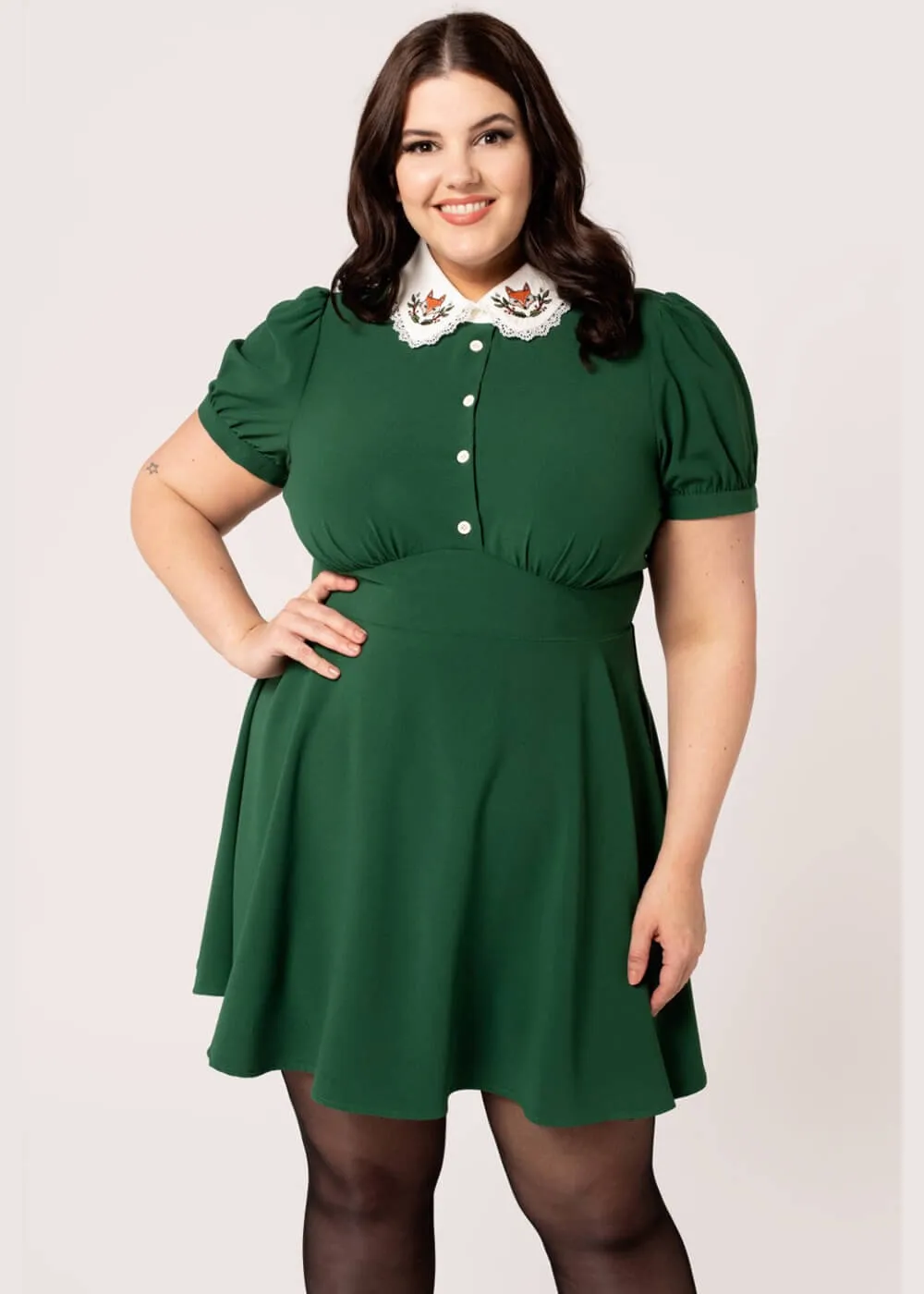 Hell Bunny Basil Fox Mini Dress Green