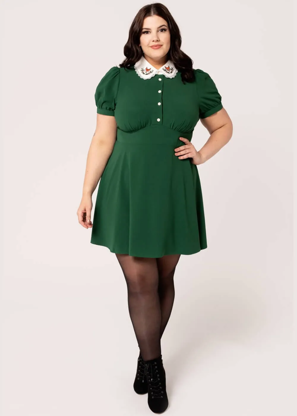 Hell Bunny Basil Fox Mini Dress Green