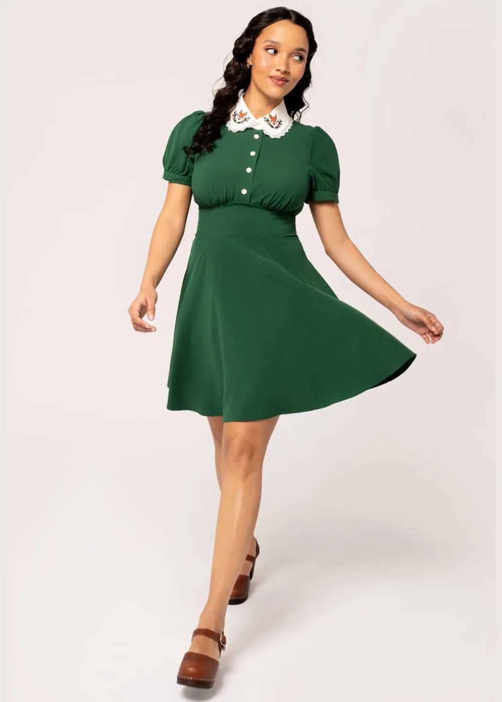 Hell Bunny Basil Fox Mini Dress Green