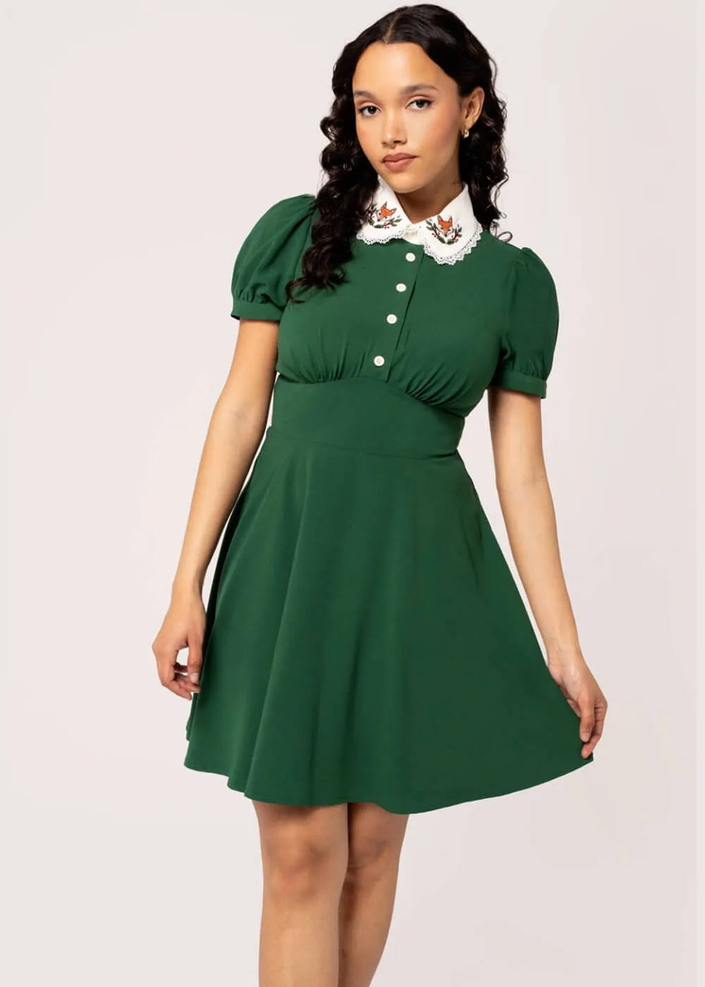 Hell Bunny Basil Fox Mini Dress Green