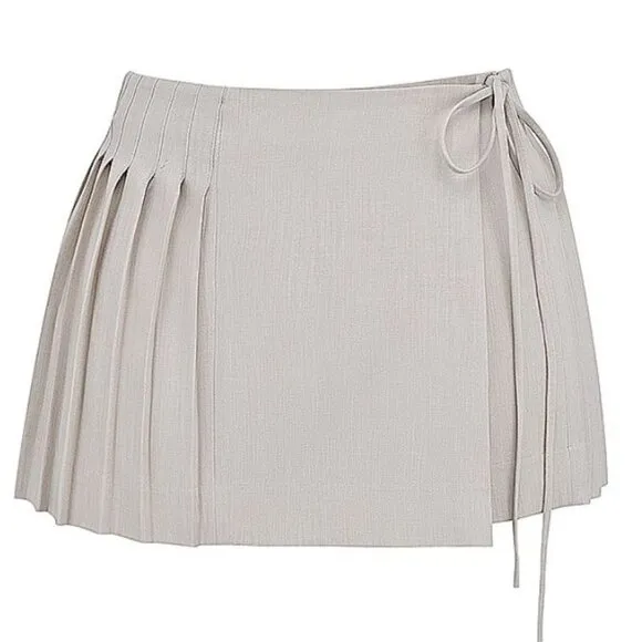 HOUSE OF CB Tatum Stone Pleated Wrap Mini Skirt