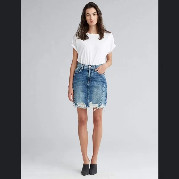 🆕Hudson Jeans Lulu Frayed Denim‎ Skirt Overshadow
