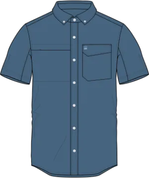 HUK TIDE POINT SOLID WOVEN SHORT SLEEVE BUTTON DOWN SHIRT - TITANIUM BLUE