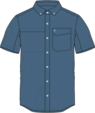 HUK TIDE POINT SOLID WOVEN SHORT SLEEVE BUTTON DOWN SHIRT - TITANIUM BLUE