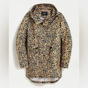J. Crew XS Perfect Rain Jacket in Leopard Print Water Resistant Hooded Pockets