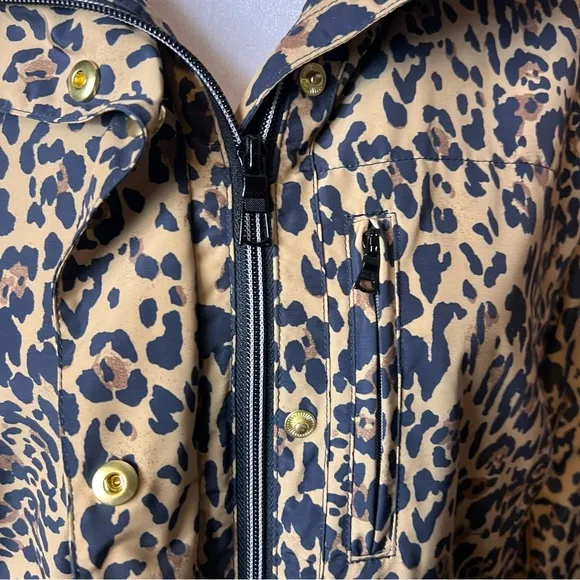 J. Crew XS Perfect Rain Jacket in Leopard Print Water Resistant Hooded Pockets