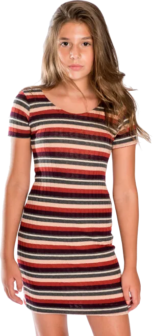 Kids Rib Stripe Short Sleeve Dress