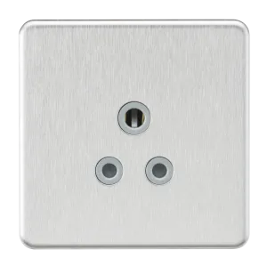 Knightsbridge SF5ABCG Screwless 5A Unswitched Round Socket - Brushed Chrome   Grey Insert