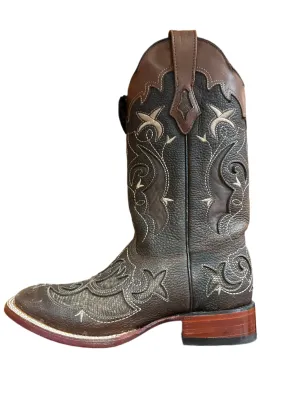 Los Altos Women's Boots - Brown Leather Overlay  Teju Lizard Square Toe