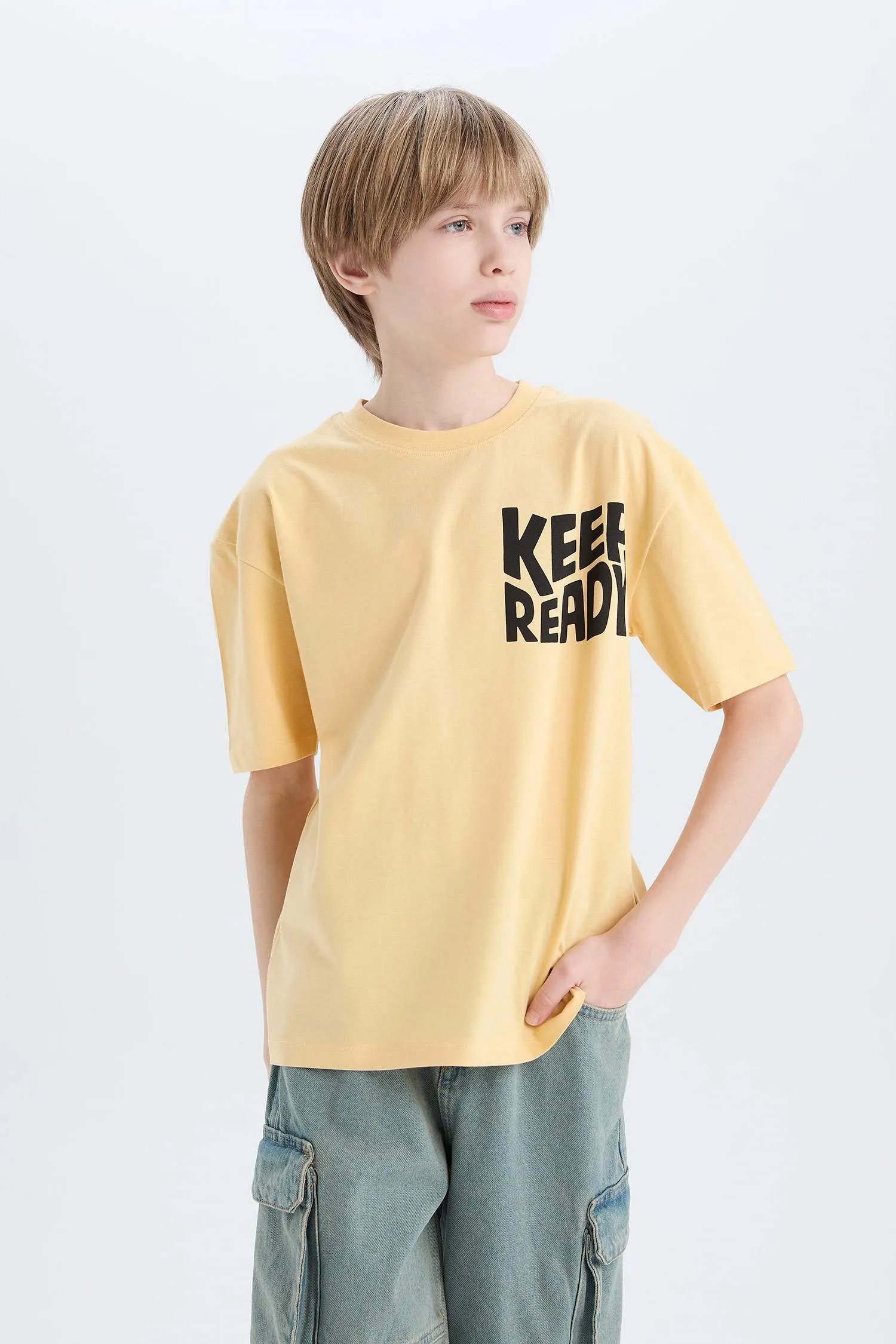 Male Kids Oversize Wide Mold Bicycle Collar Printed Short Sleeve T-Shirt