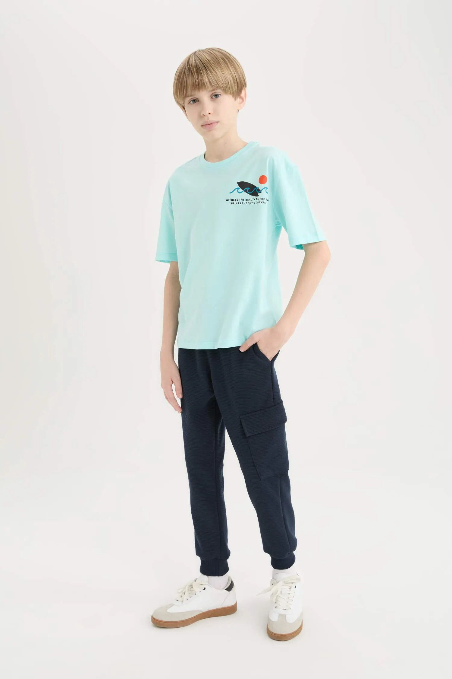 Male Kids Oversize Wide Mold Bicycle Collar Printed Short Sleeve T-Shirt