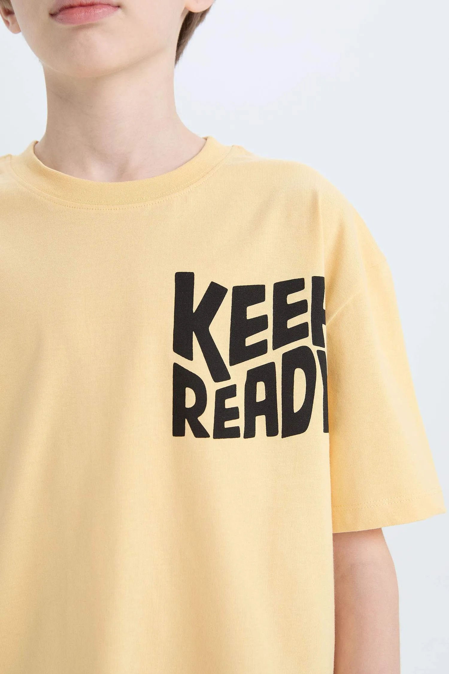 Male Kids Oversize Wide Mold Bicycle Collar Printed Short Sleeve T-Shirt