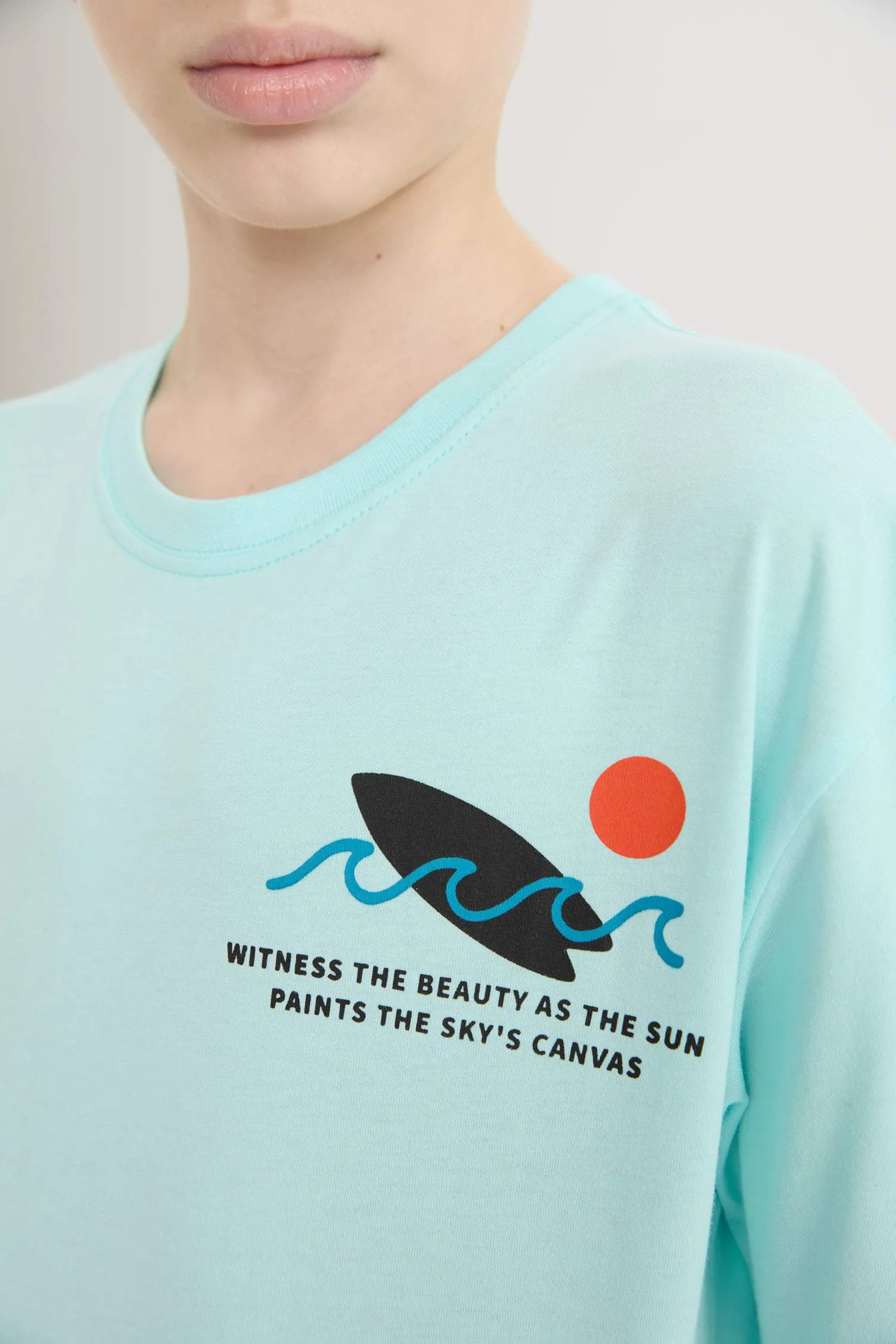 Male Kids Oversize Wide Mold Bicycle Collar Printed Short Sleeve T-Shirt