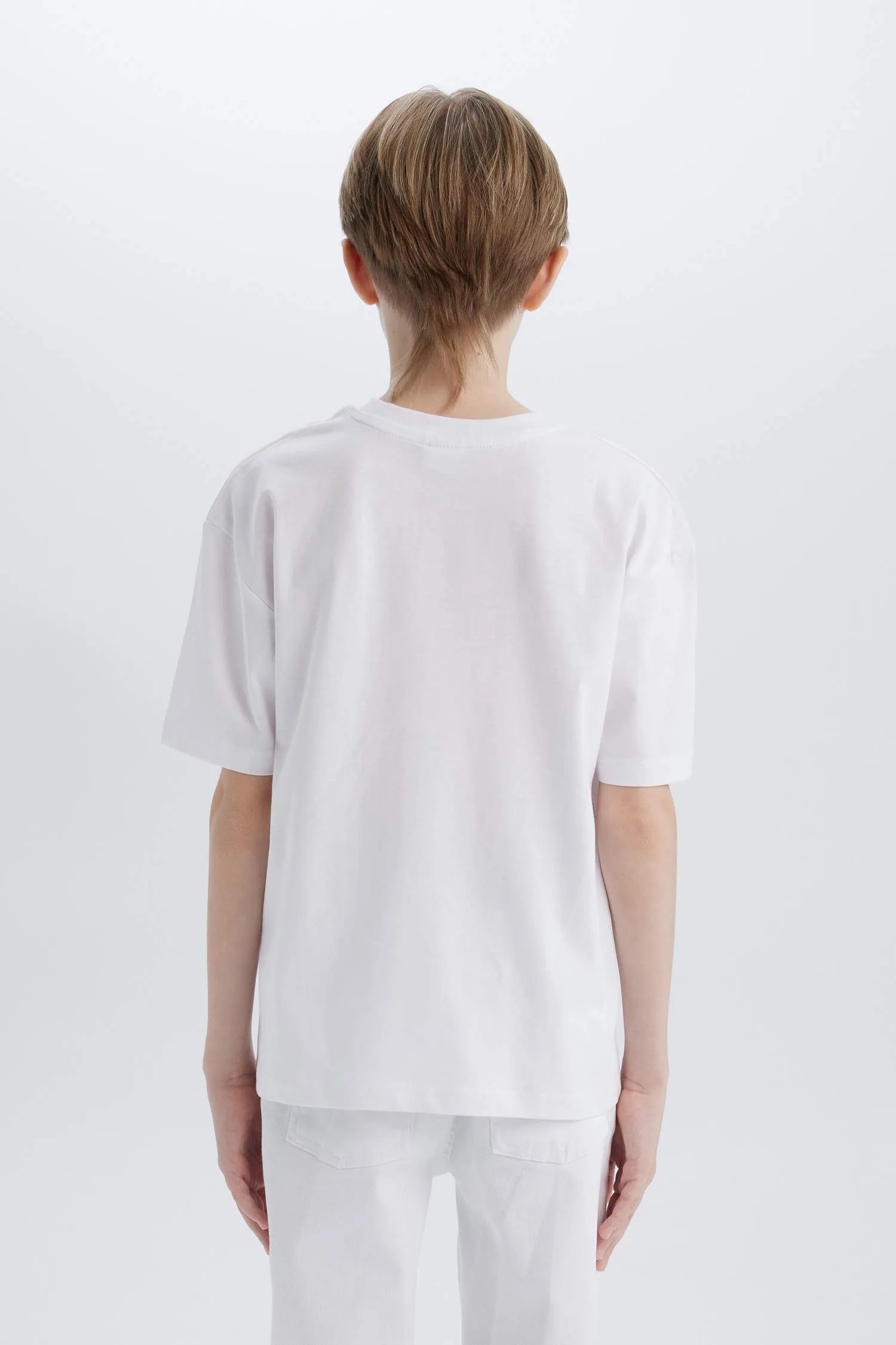 Male Kids Oversize Wide Mold Bicycle Collar Printed Short Sleeve T-Shirt