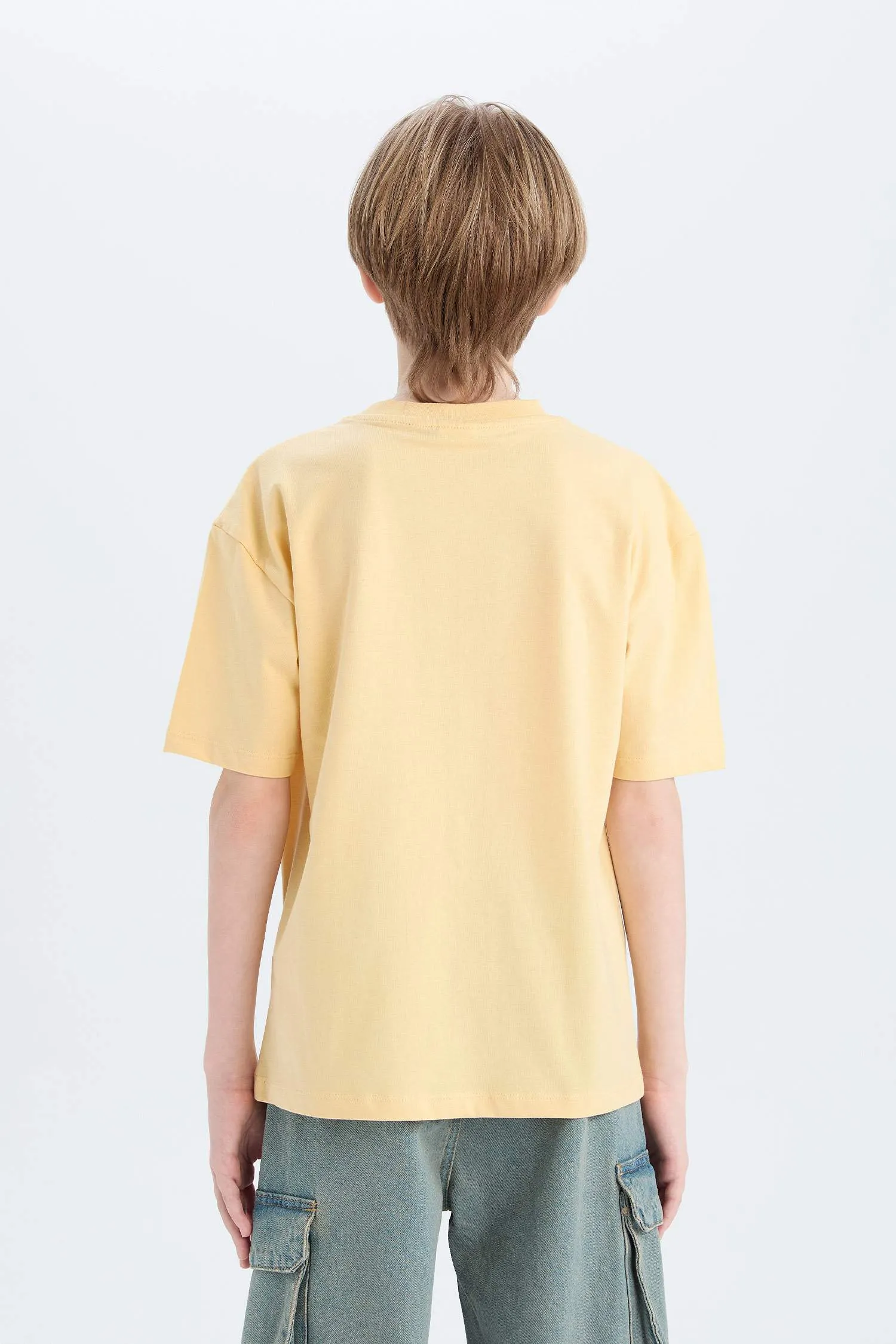 Male Kids Oversize Wide Mold Bicycle Collar Printed Short Sleeve T-Shirt