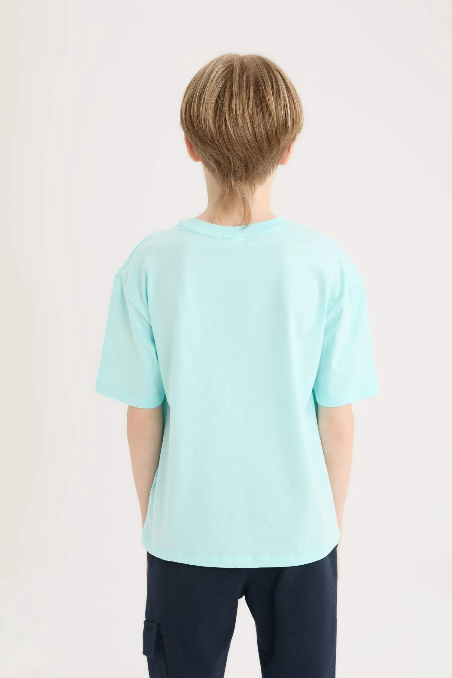 Male Kids Oversize Wide Mold Bicycle Collar Printed Short Sleeve T-Shirt