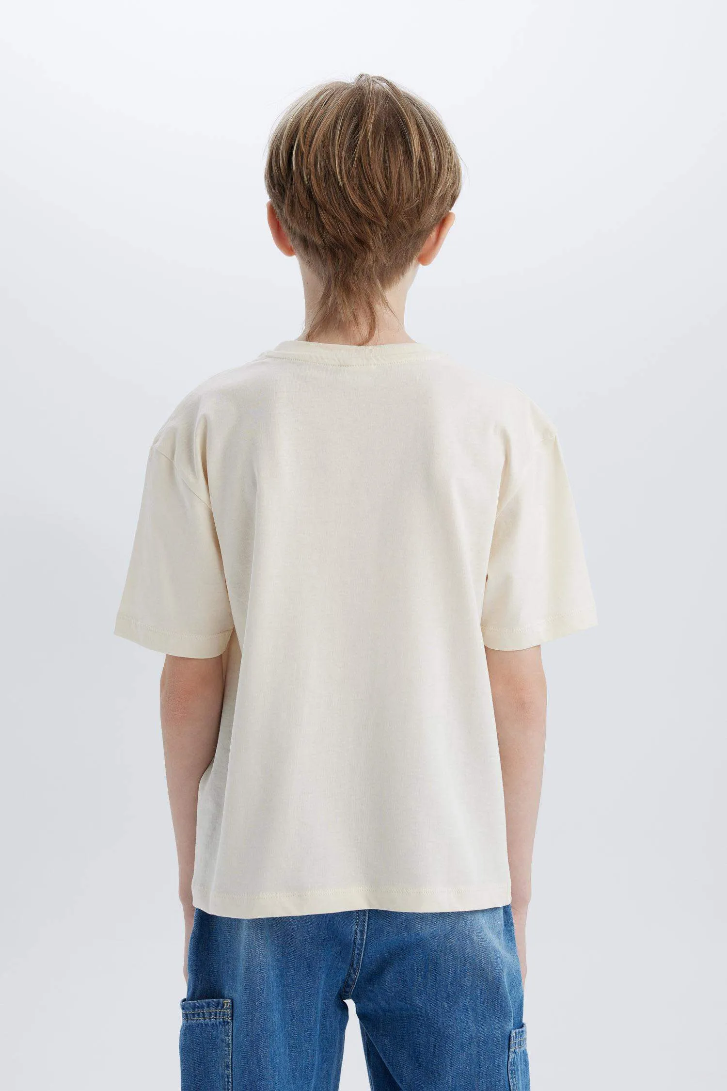 Male Kids Oversize Wide Mold Bicycle Collar Printed Short Sleeve T-Shirt