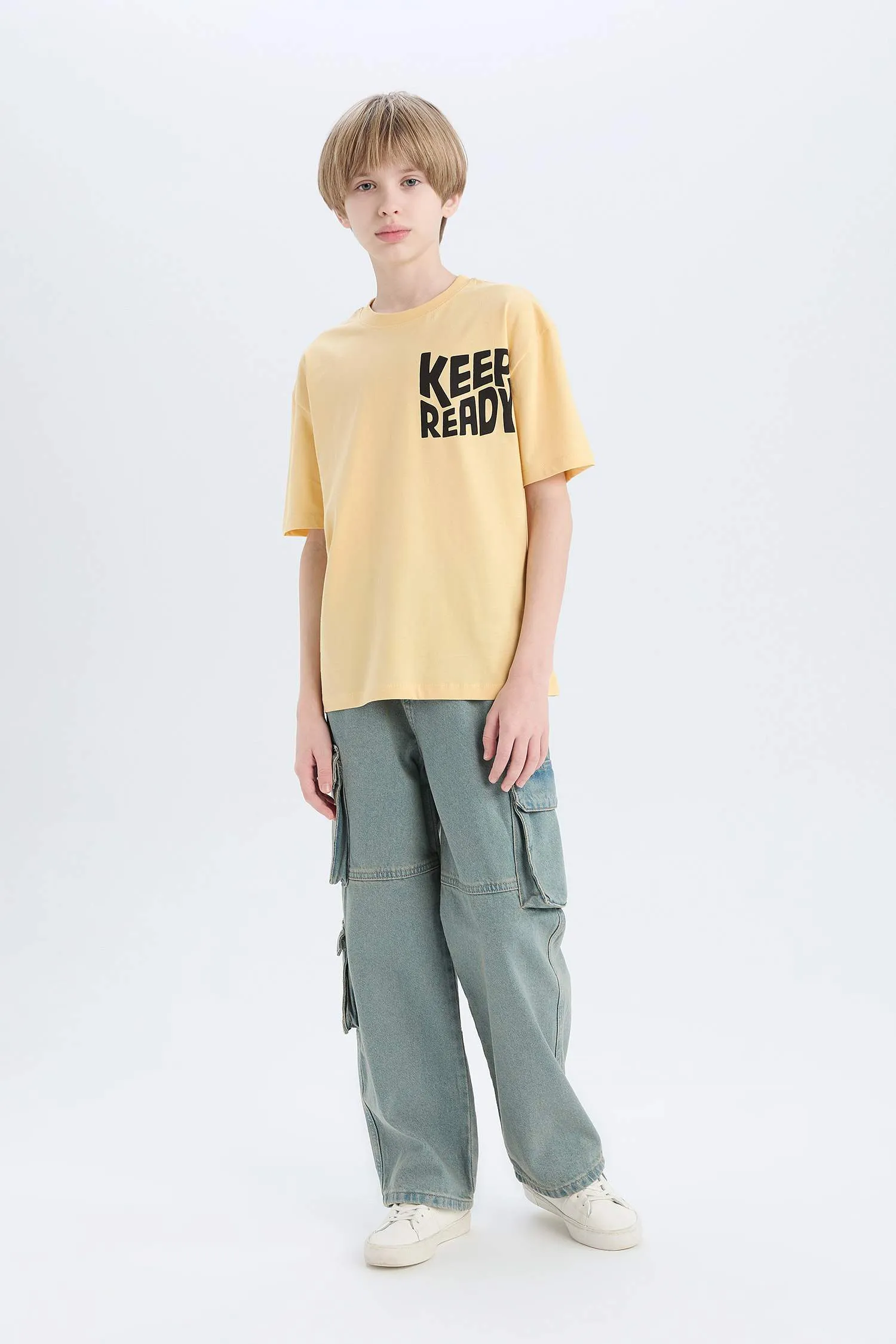 Male Kids Oversize Wide Mold Bicycle Collar Printed Short Sleeve T-Shirt
