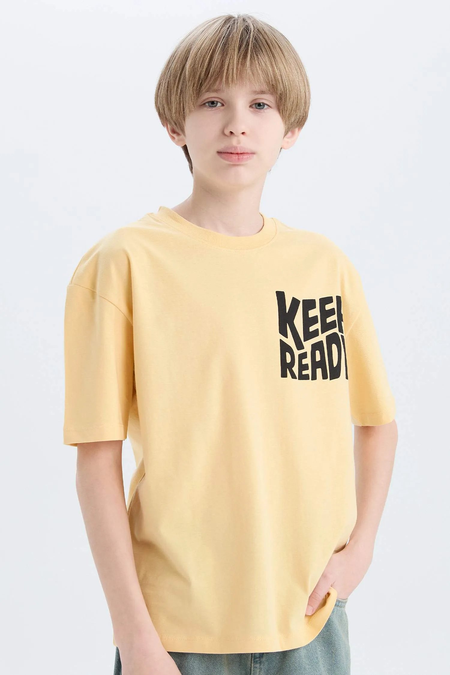 Male Kids Oversize Wide Mold Bicycle Collar Printed Short Sleeve T-Shirt