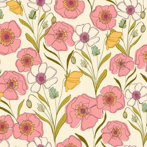 Meadow Walk Poppies Meadow Cream Fabric 1337-L