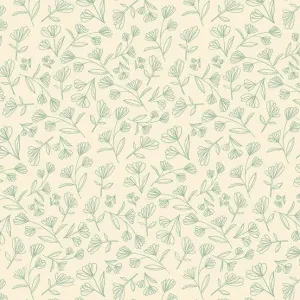Meadow Walk Wild Freesia Spring Cream Aqua Mint Fabric 1342T