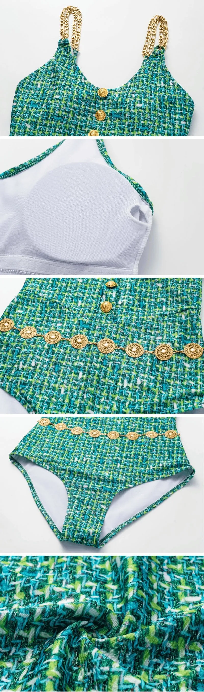 Metal Buckle Print One Piece Swimsuit Set - As shown / S
