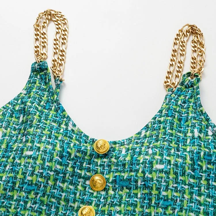 Metal Buckle Print One Piece Swimsuit Set - As shown / S