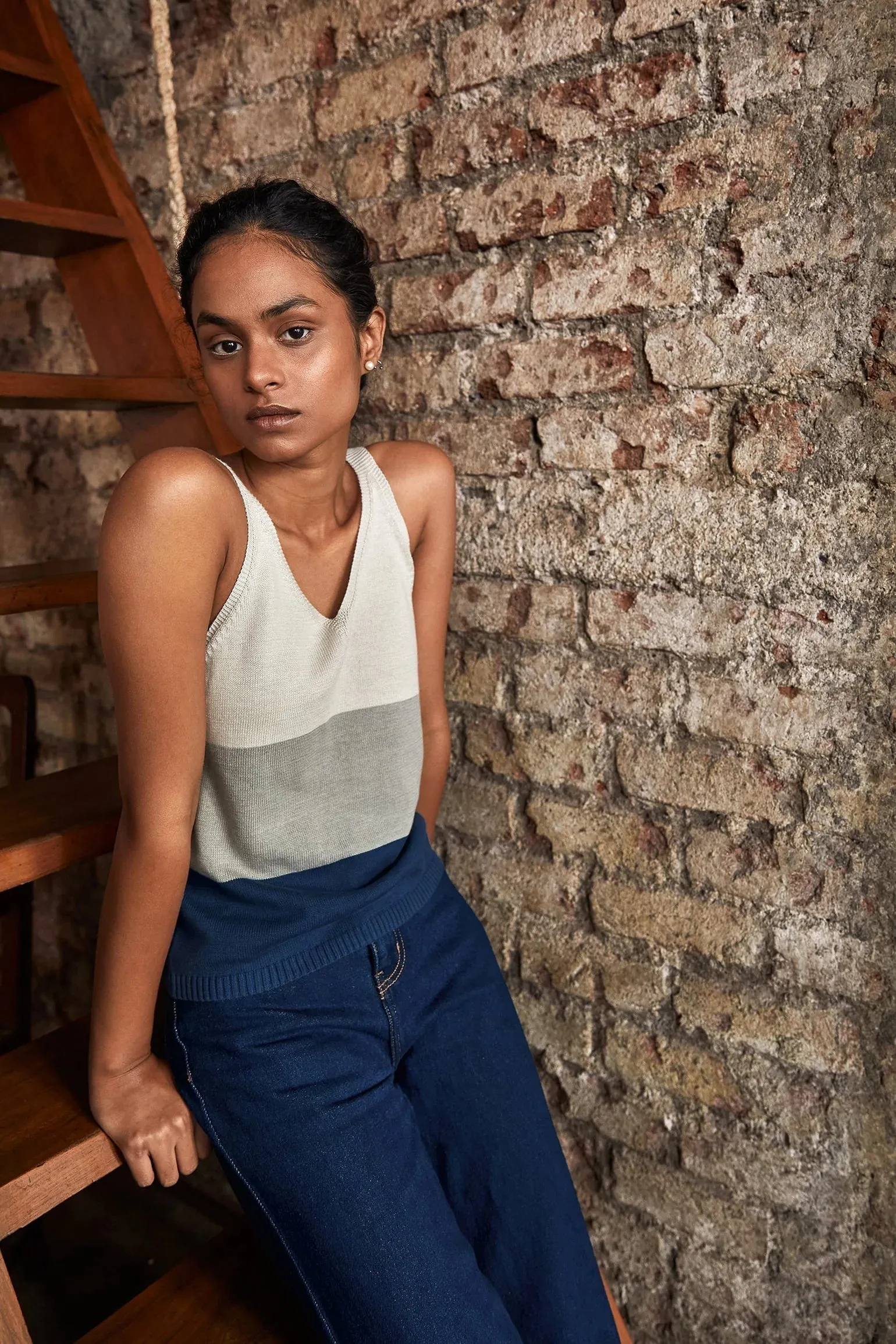 Mistical Grey Knitted V-Neck Tank Top