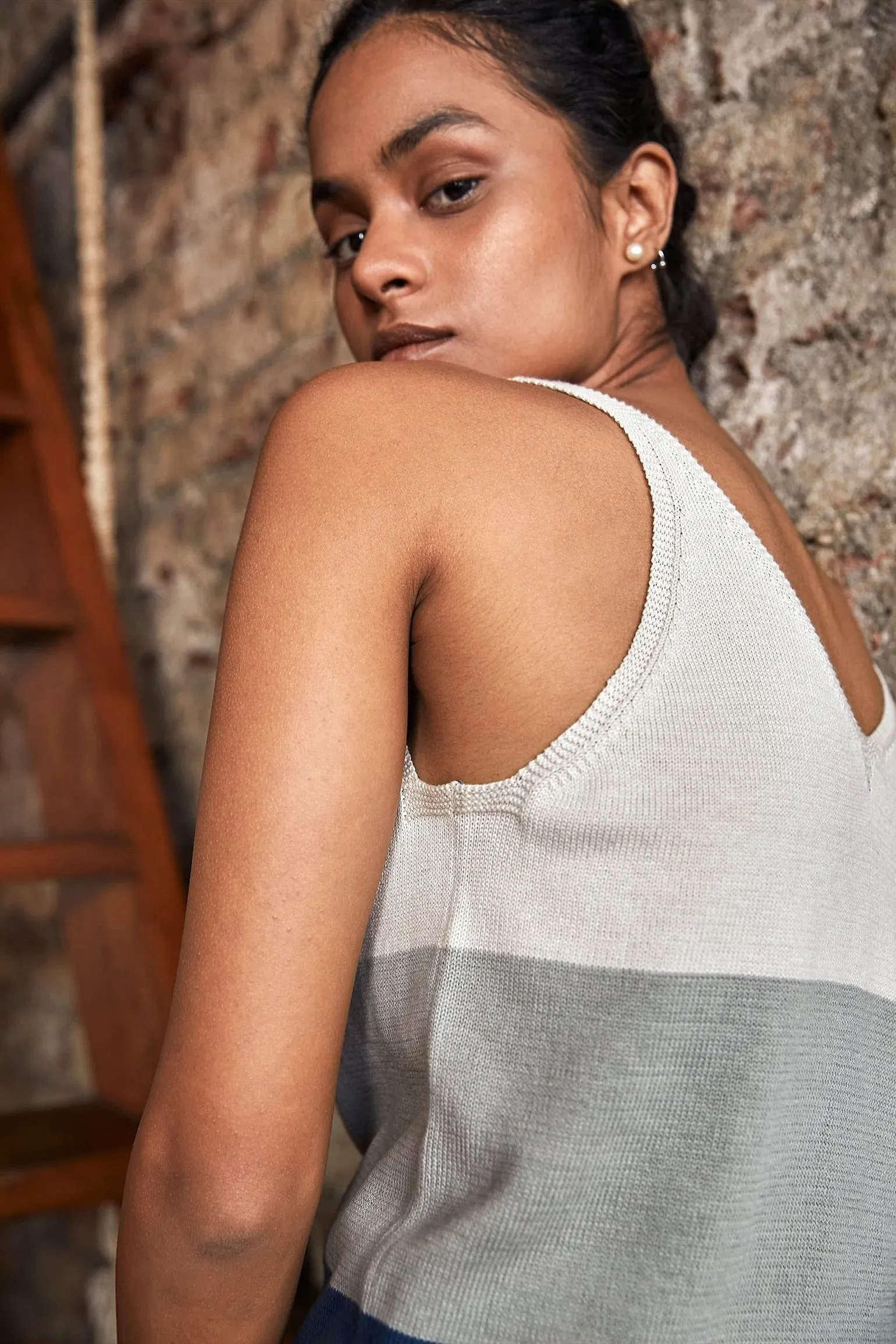 Mistical Grey Knitted V-Neck Tank Top