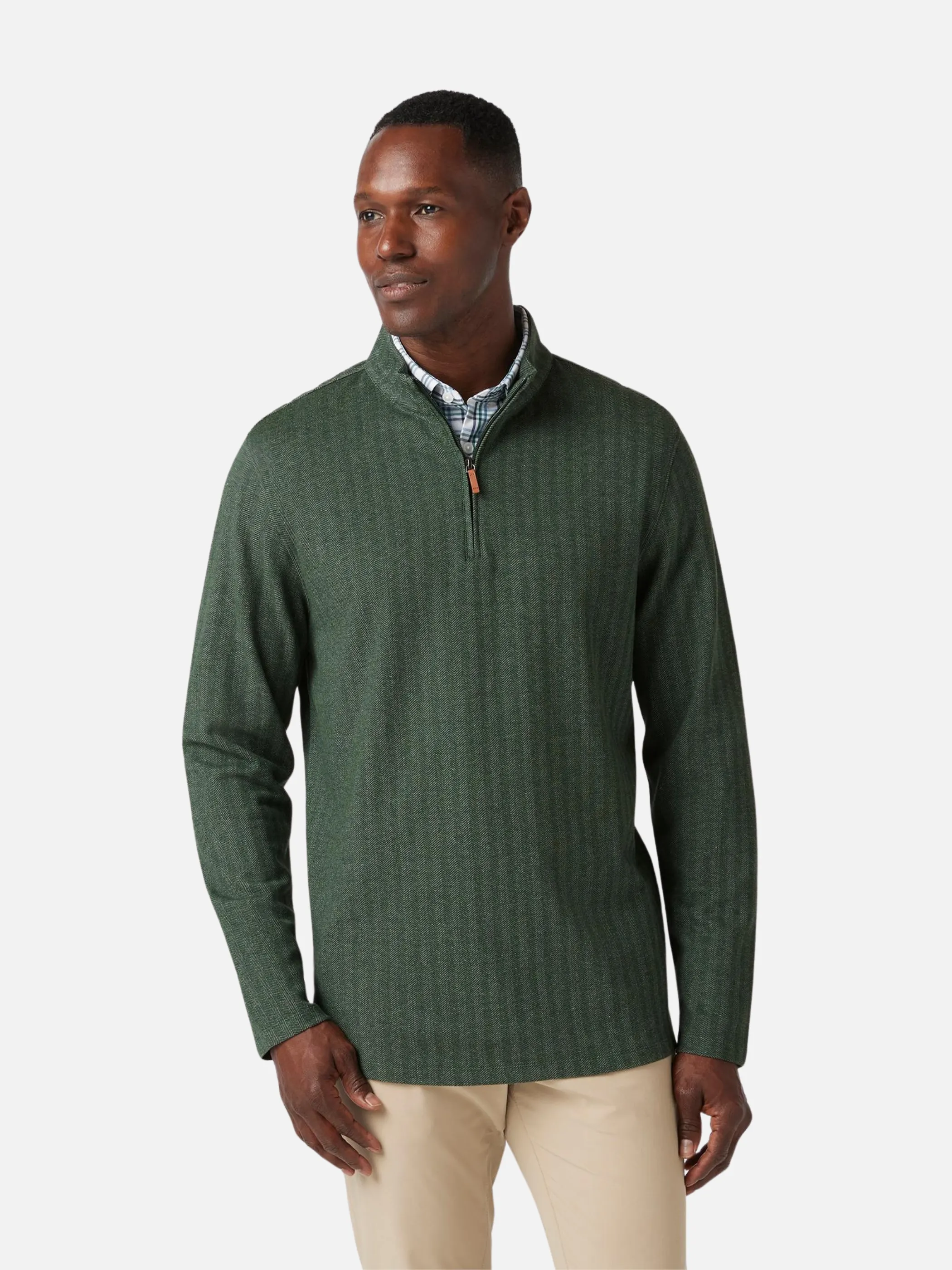 Mizzen   Main KPI Quarter Zip - Spruce Herringbone