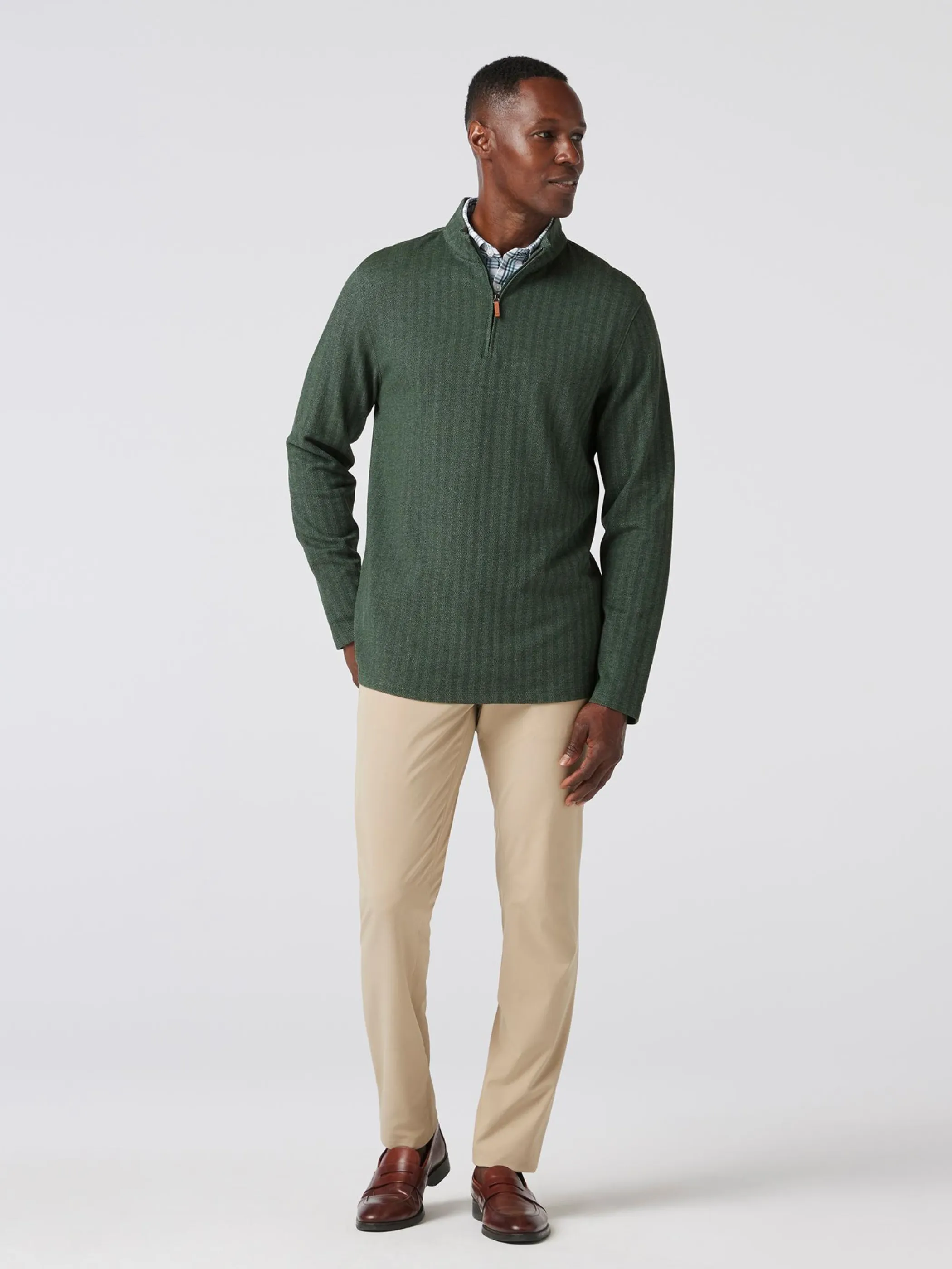 Mizzen   Main KPI Quarter Zip - Spruce Herringbone