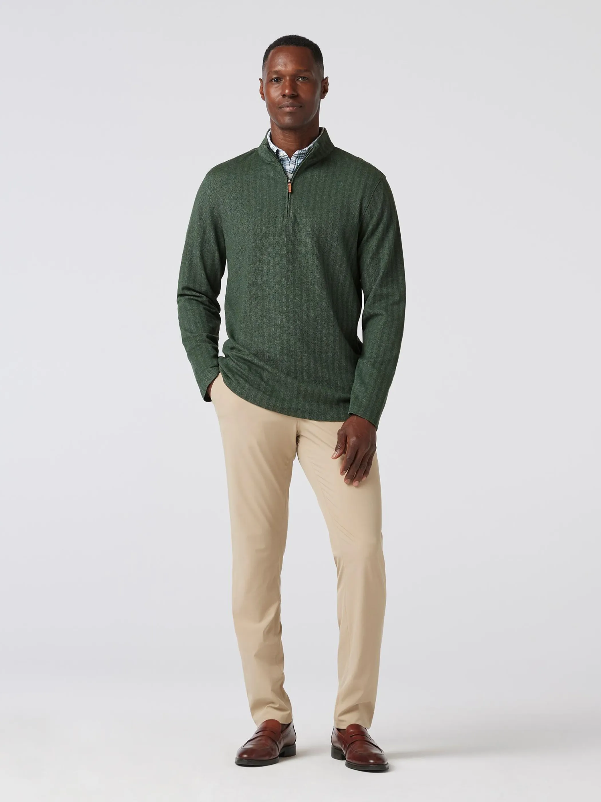 Mizzen   Main KPI Quarter Zip - Spruce Herringbone