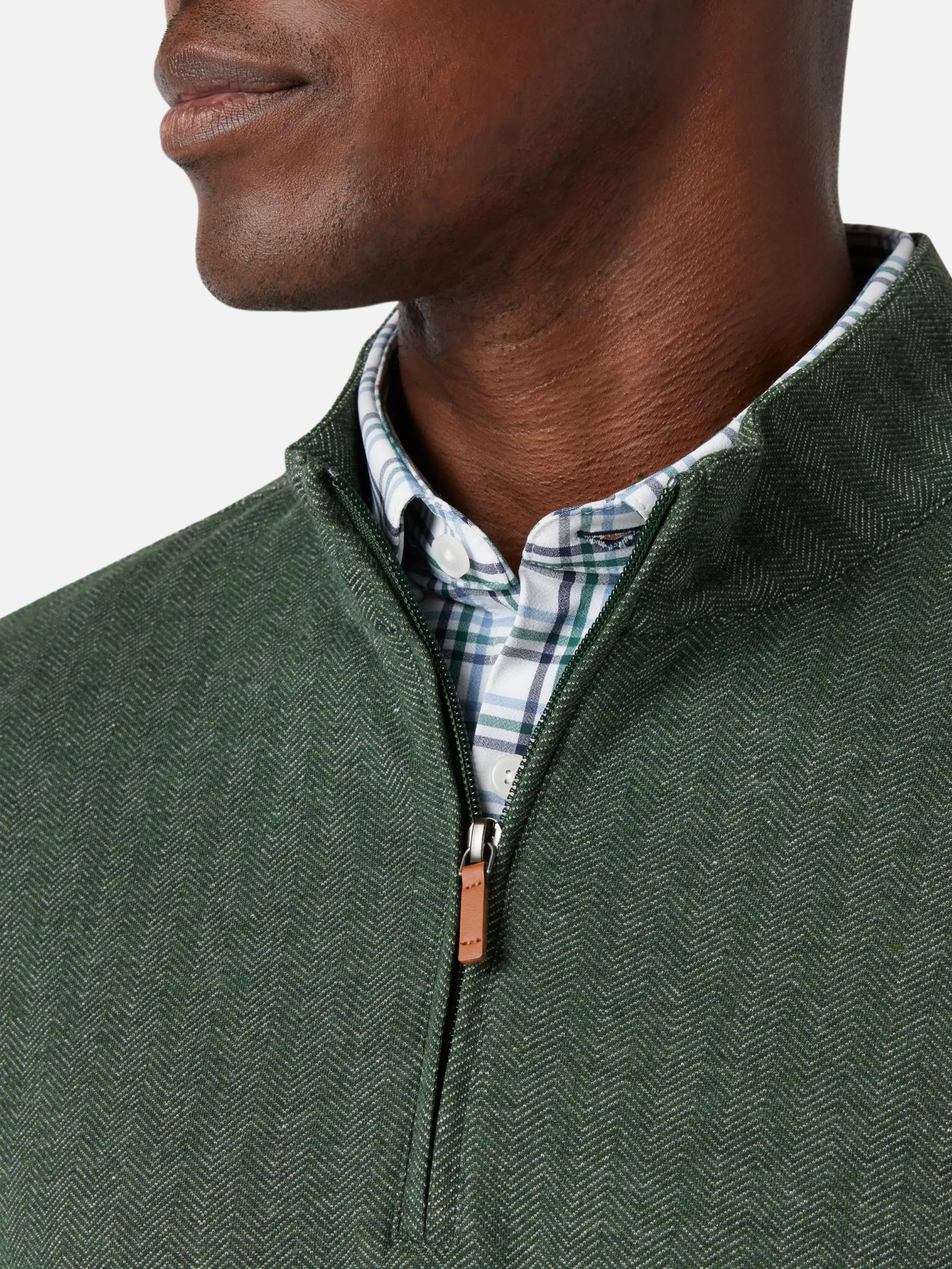 Mizzen   Main KPI Quarter Zip - Spruce Herringbone